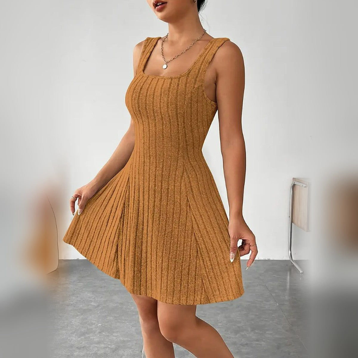 Delphine ribbed mini dress in Yellow