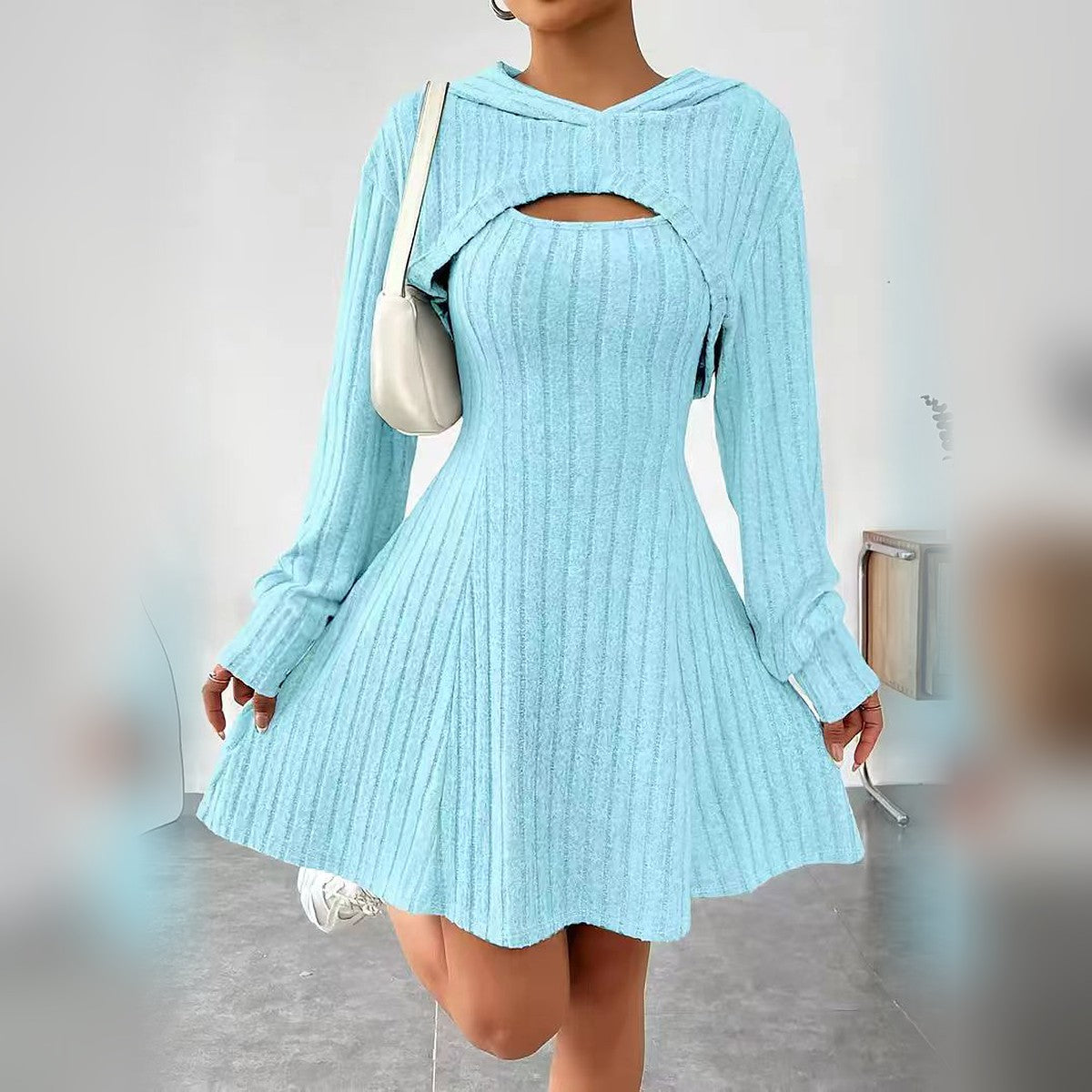 Delphine hooded bolero and mini dress set in Sky Blue