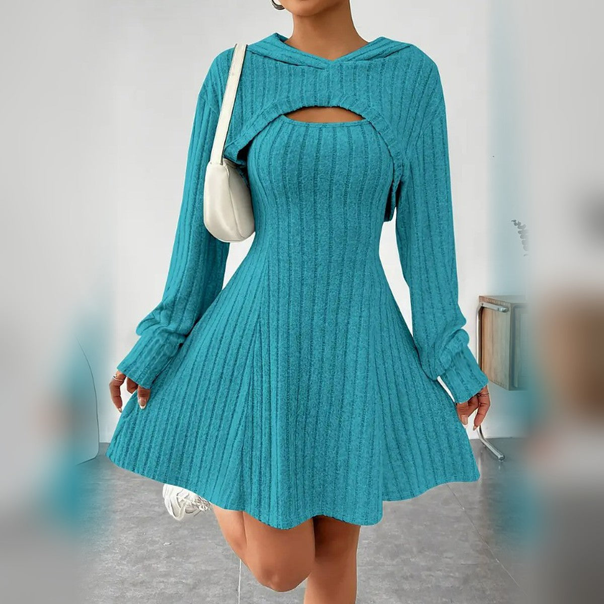 Delphine hooded bolero and mini dress set in Blue