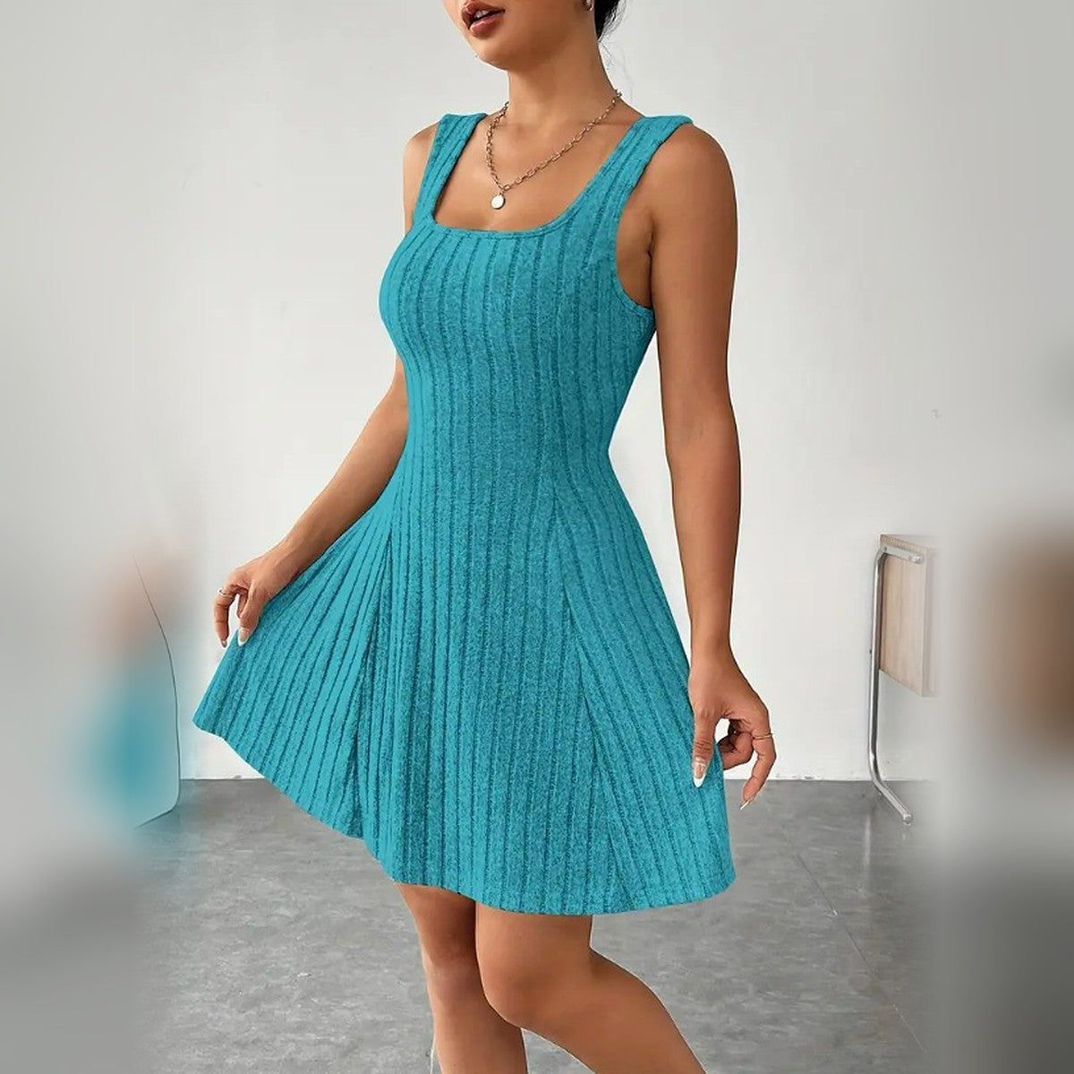 Delphine ribbed mini dress in Blue