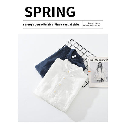 Evrey Collar Shirt in navy and white, linen casual shirt