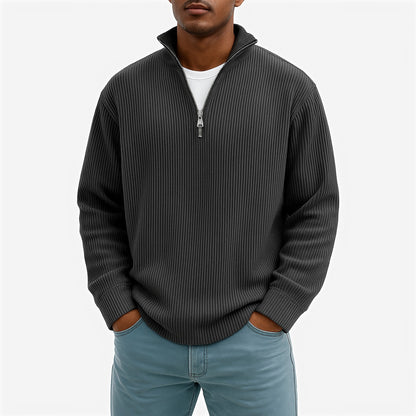 Evrey ribbed half-zip jumper in Black