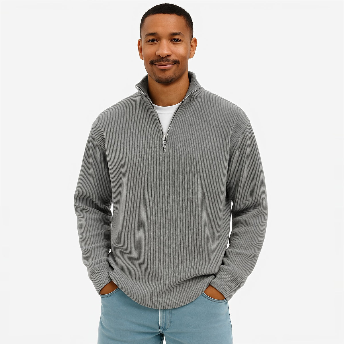 Evrey ribbed half-zip jumper in Grey