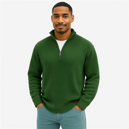 Evrey ribbed half-zip jumper in Military Green