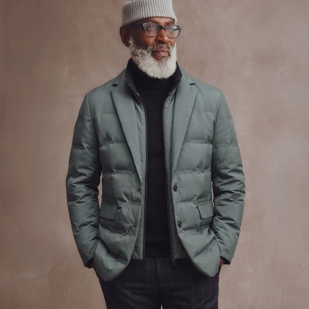 Whitmore Insulated Blazer in Laurel Green with roll-neck