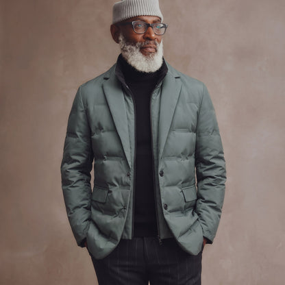 Whitmore Insulated Blazer in Laurel Green with roll-neck
