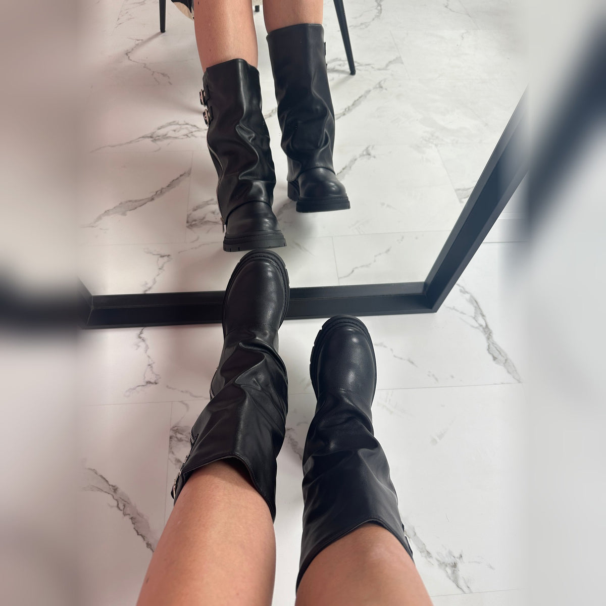Evrey Zip Boots worn, top view