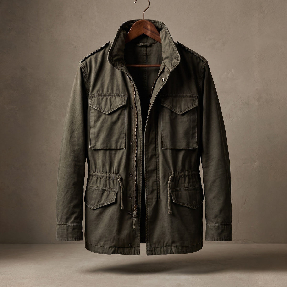 Hadley field jacket on a hanger with the collar up