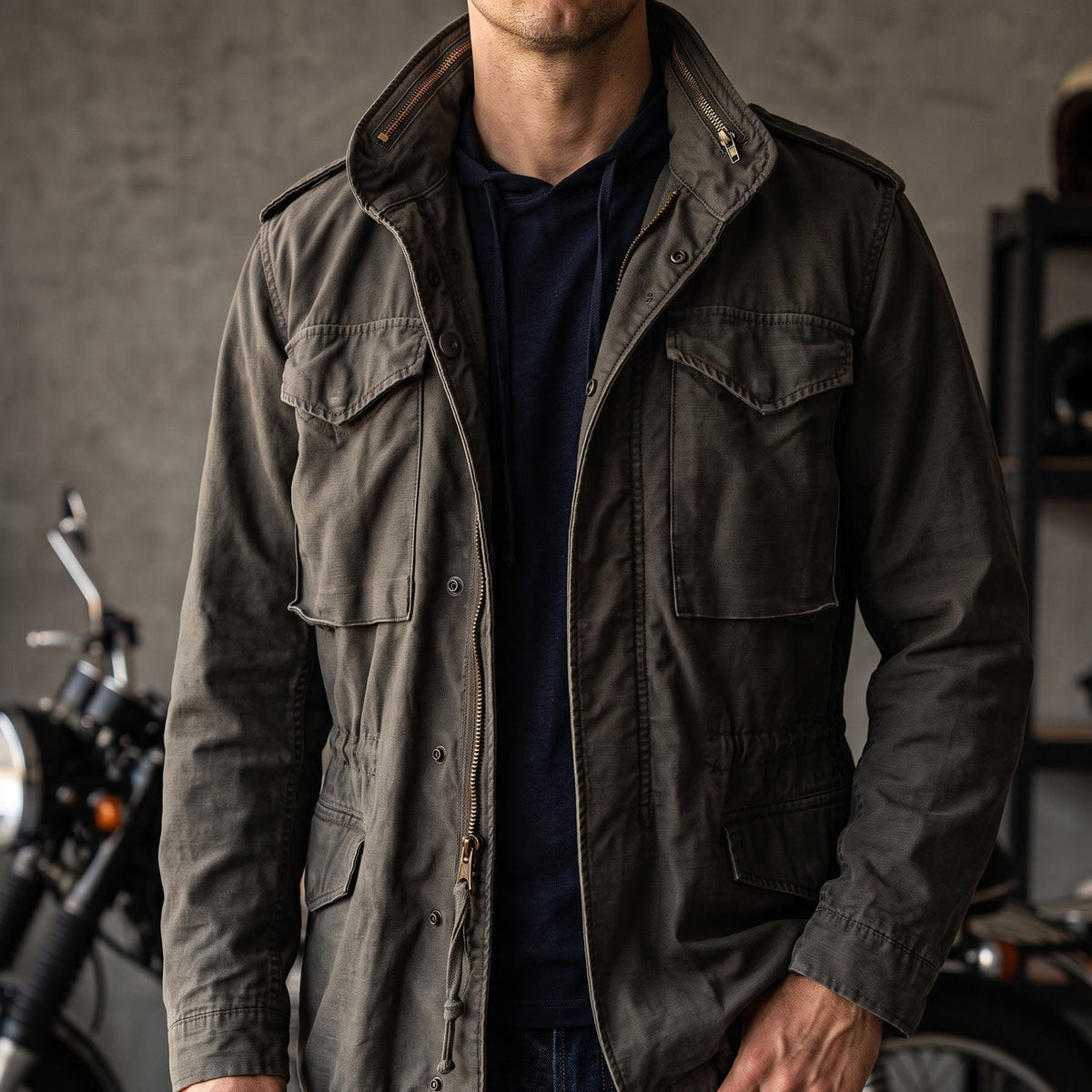 Man wearing the Hadley field jacket