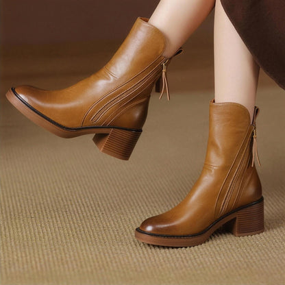 Harlow | Leather Block Heel Ankle Boots