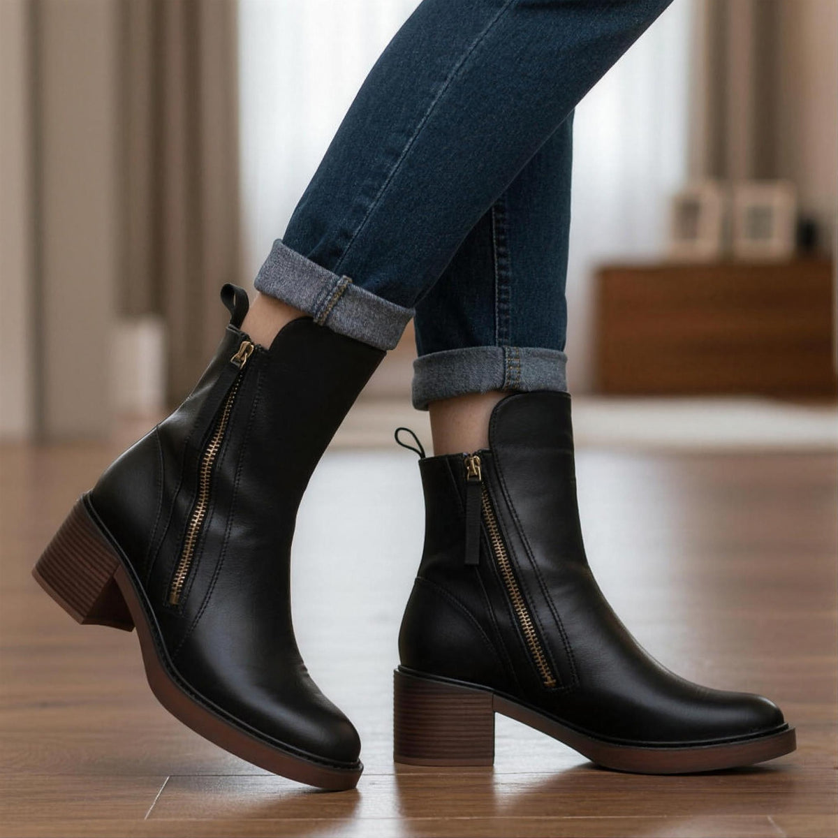 Harlow | Leather Block Heel Ankle Boots