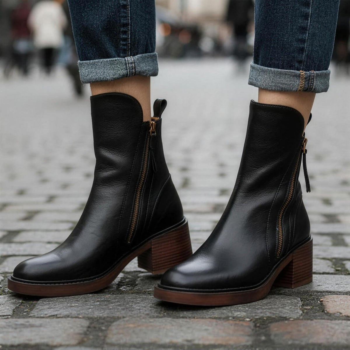 Harlow | Leather Block Heel Ankle Boots
