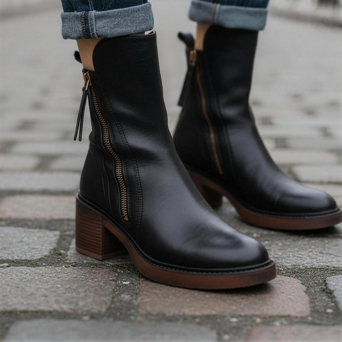 Harlow | Leather Block Heel Ankle Boots