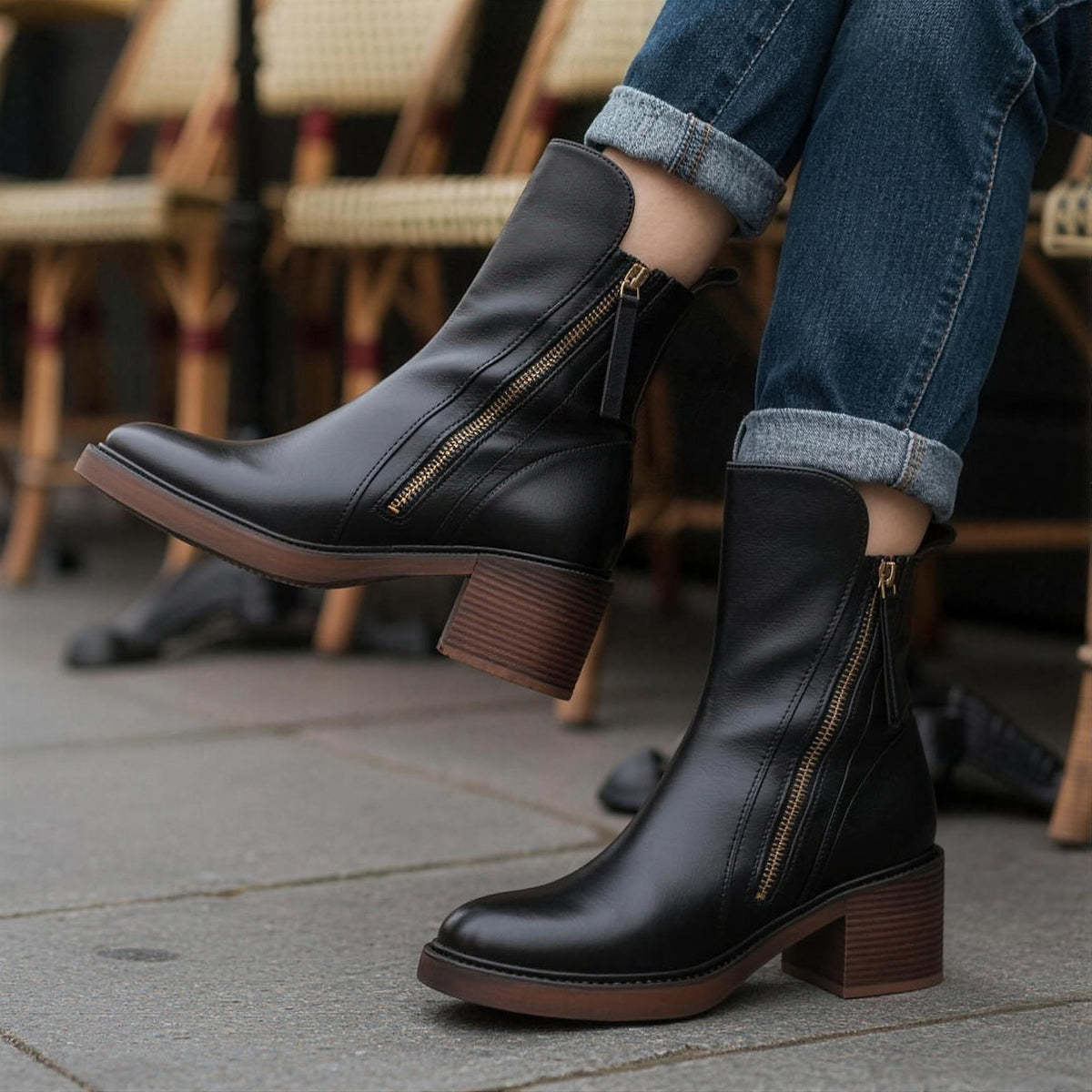 Harlow | Leather Block Heel Ankle Boots
