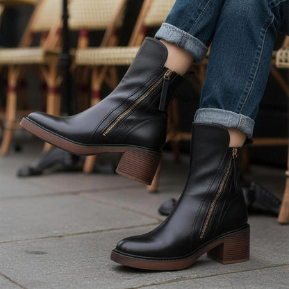 Harlow | Leather Block Heel Ankle Boots