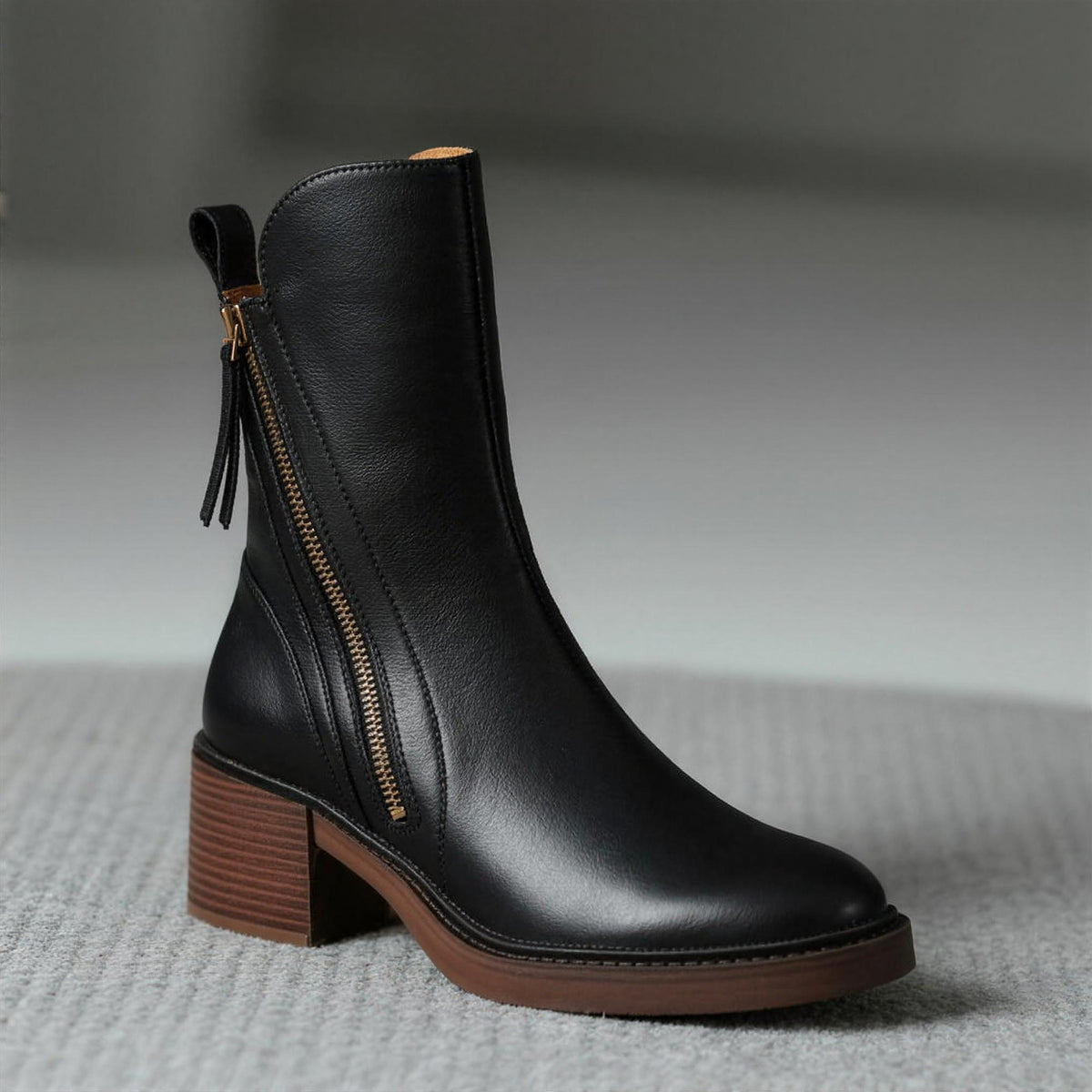 Harlow | Leather Block Heel Ankle Boots
