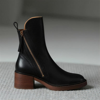 Harlow | Leather Block Heel Ankle Boots