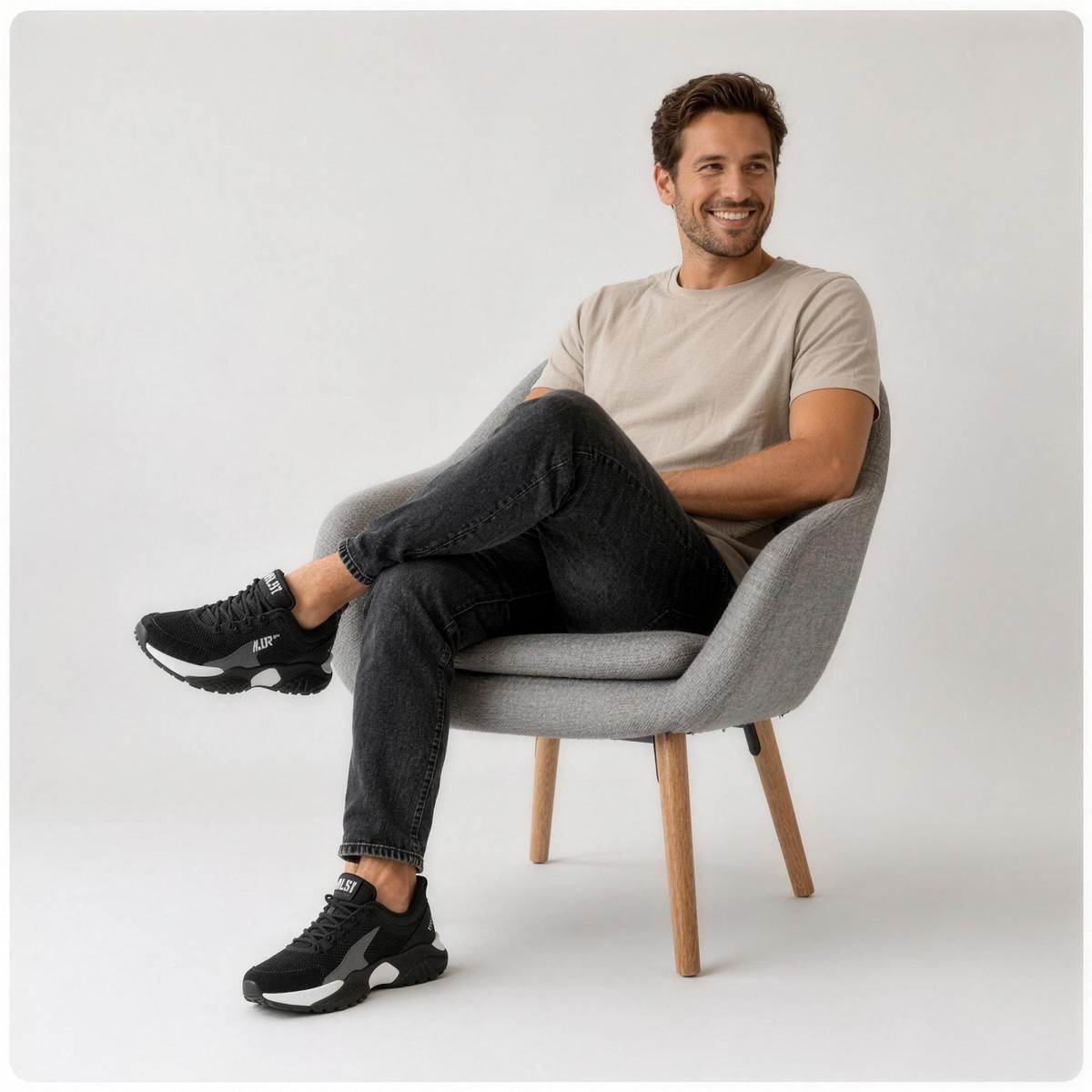 Man wearing black AeroStride shoes