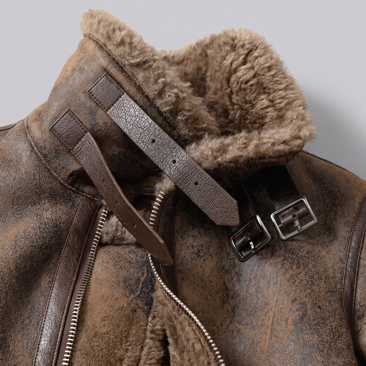 Heirloom Shearling Jacket - collar strap detail