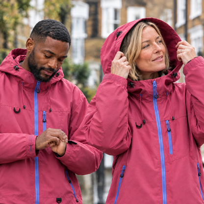 Brecon Shell Jacket in Berry – couple on a London street