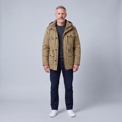 Kingsley sherpa-lined field parka in khaki, front view