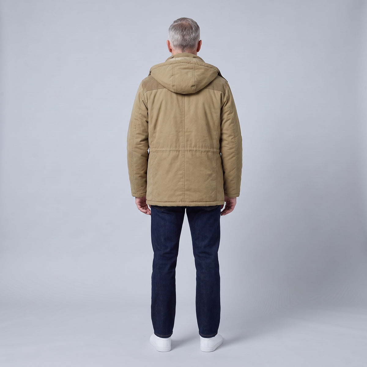Kingsley sherpa-lined field parka in khaki, back view