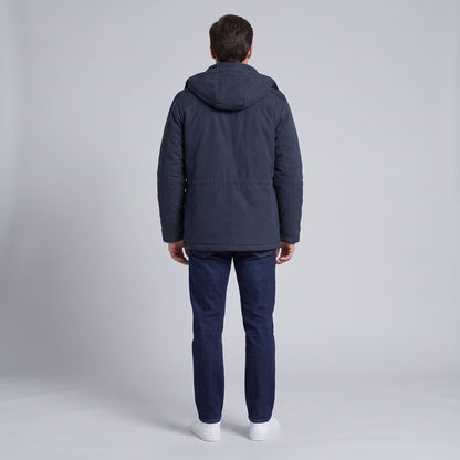 Kingsley sherpa-lined field parka in navy blue, back view