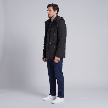 Kingsley sherpa-lined field parka in black, side view