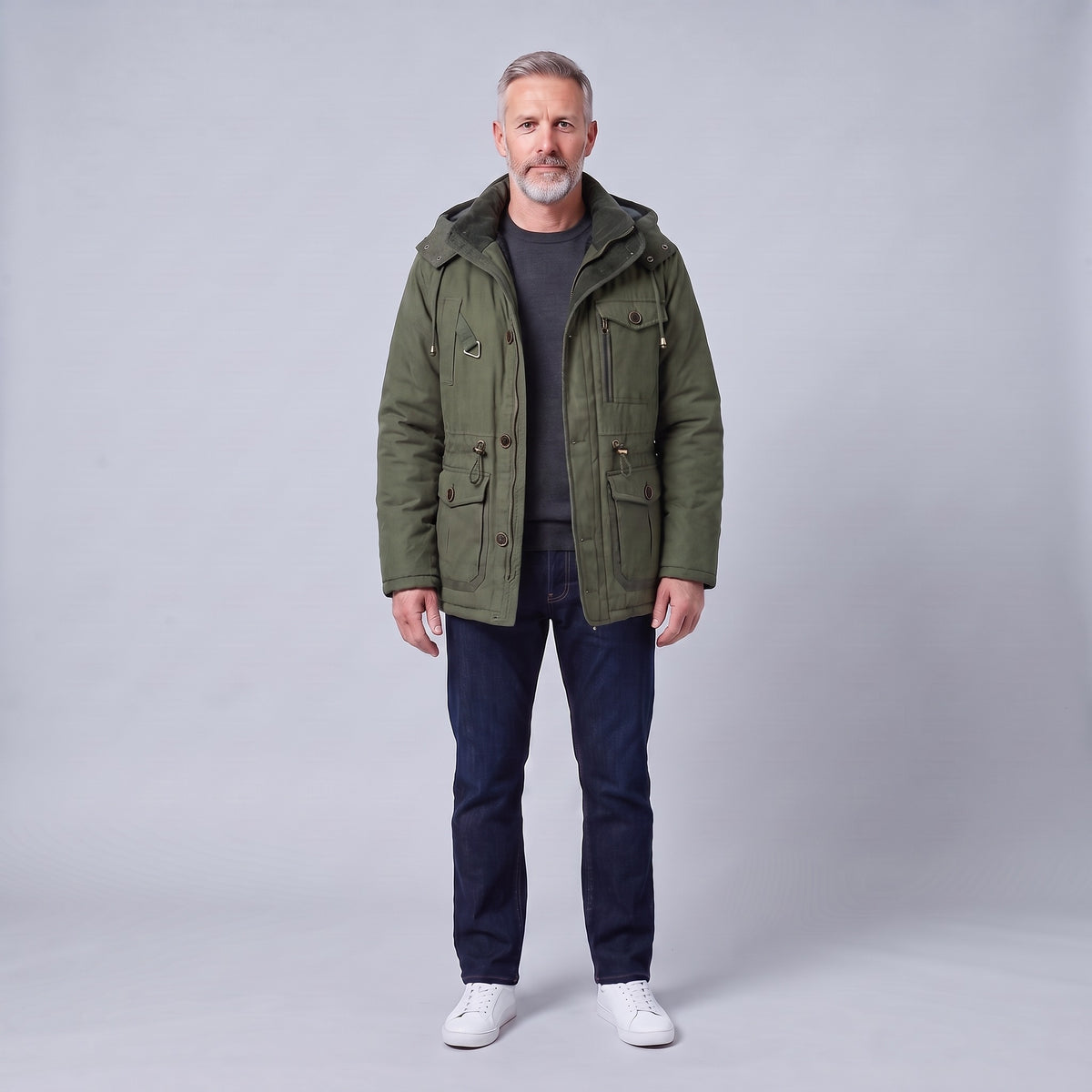 Kingsley sherpa-lined field parka in green, front view