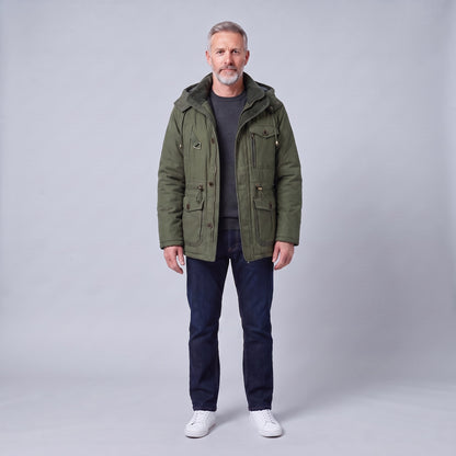 Kingsley sherpa-lined field parka in green, front view