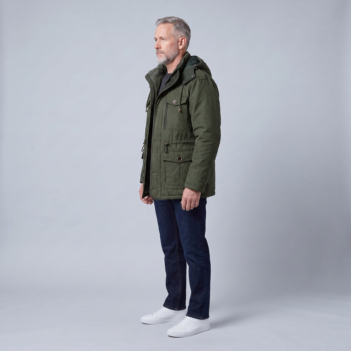 Kingsley sherpa-lined field parka in green, side view