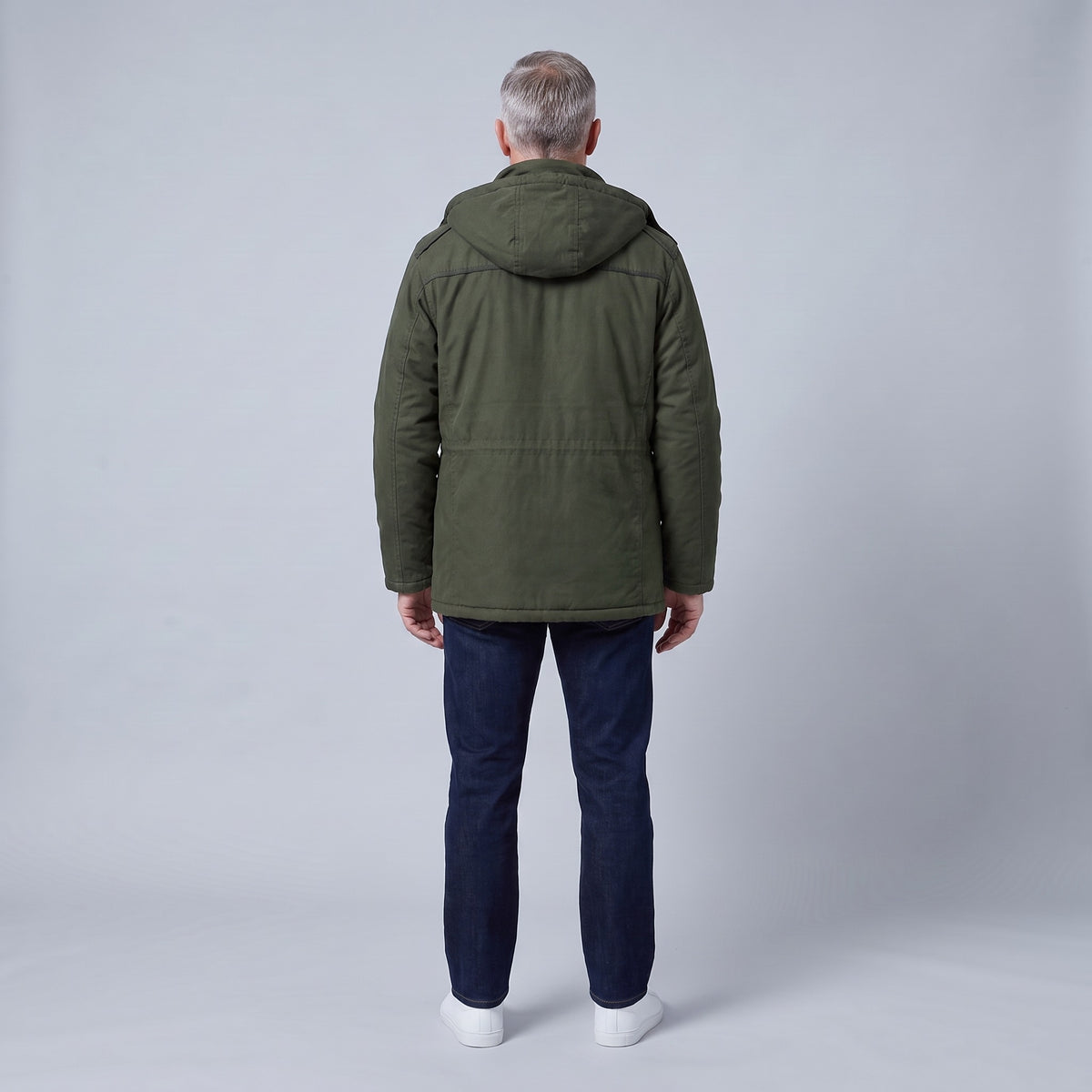 Kingsley sherpa-lined field parka in green, back view