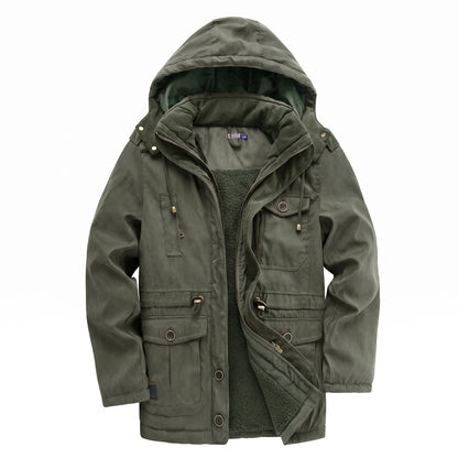 Kingsley sherpa-lined field parka in green with the hood up