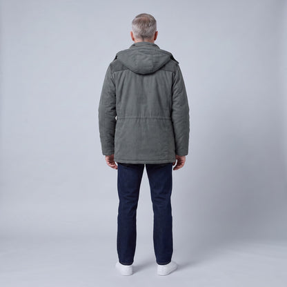 Kingsley sherpa-lined field parka in grey, back view
