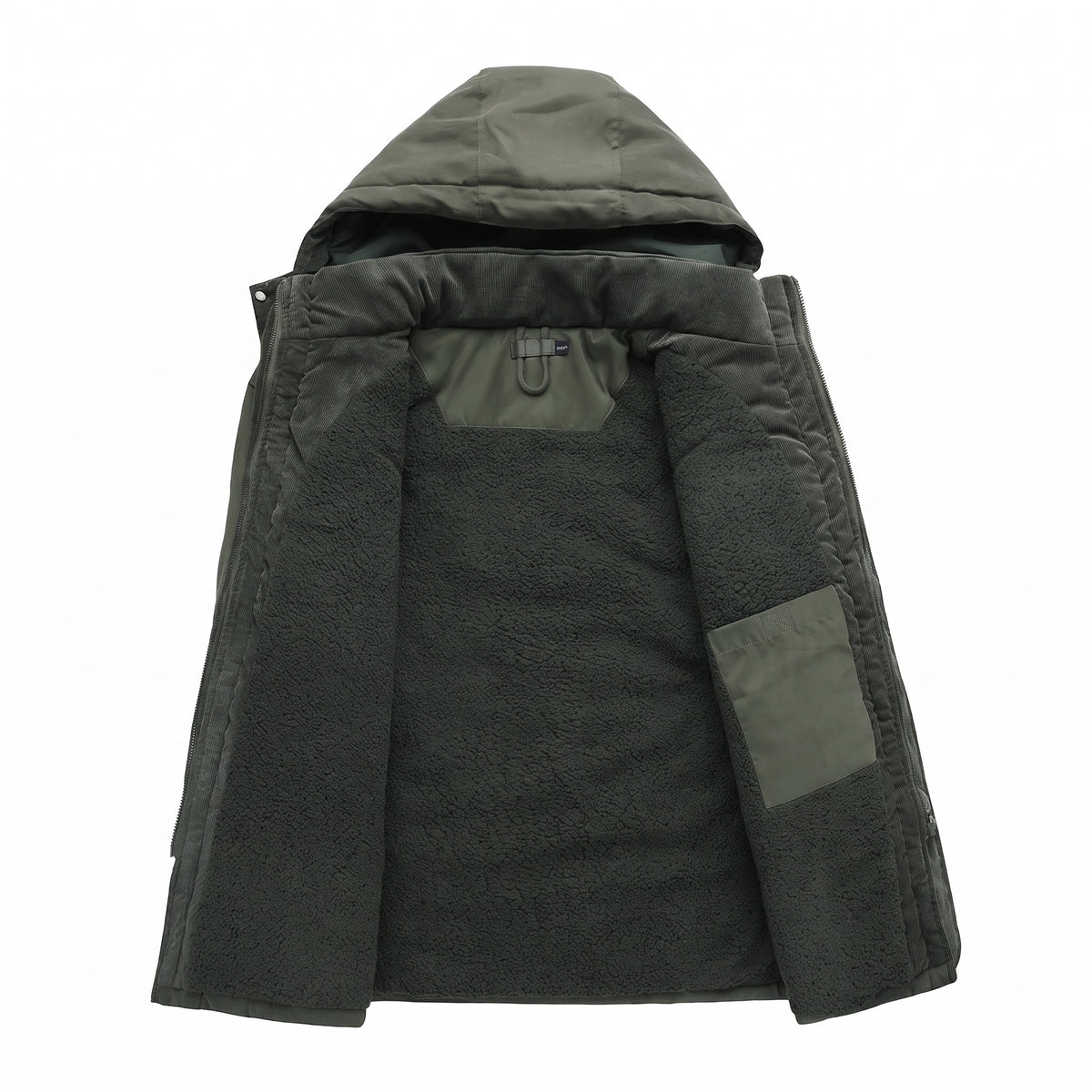 Inside of the Kingsley parka showing the sherpa fleece lining