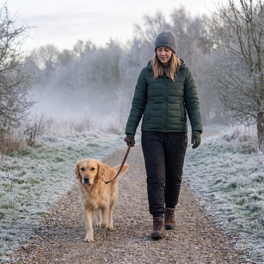 Thermal fleece joggers worn on a frosty morning dog walk