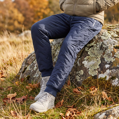 Thermal fleece joggers in navy, resting outdoors
