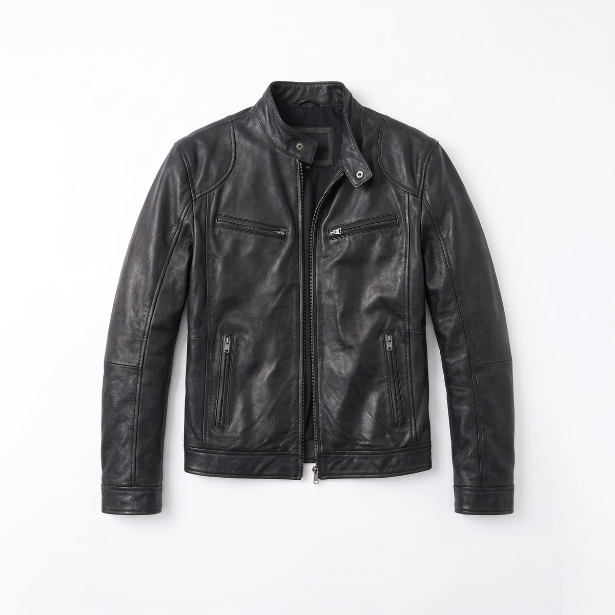 Julian relaxed leather jacket front view