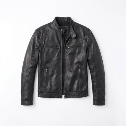 Julian relaxed leather jacket front view