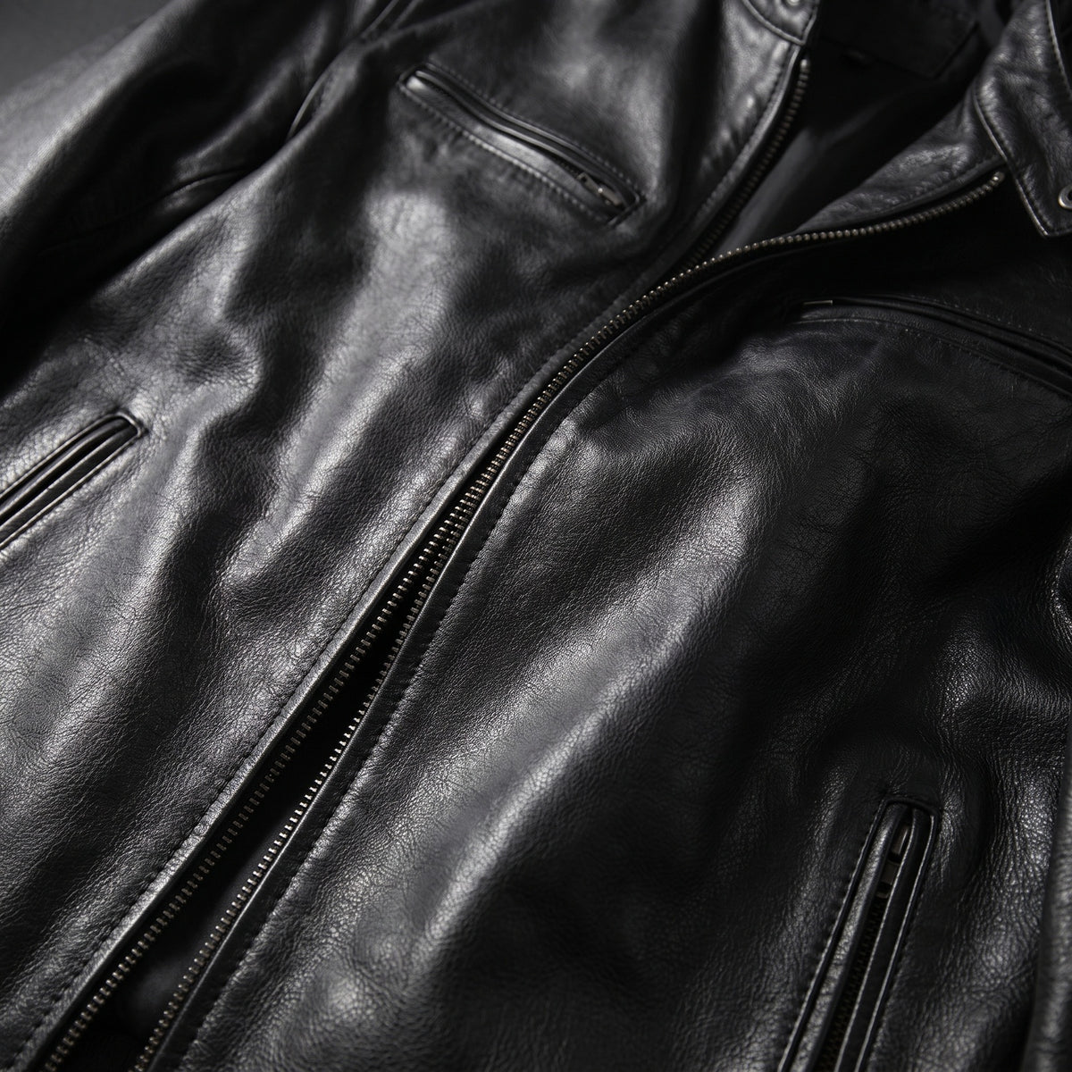 Julian relaxed leather jacket close-up of leather and zip