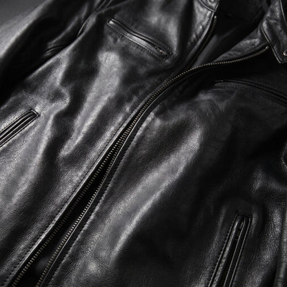 Julian relaxed leather jacket close-up of leather and zip