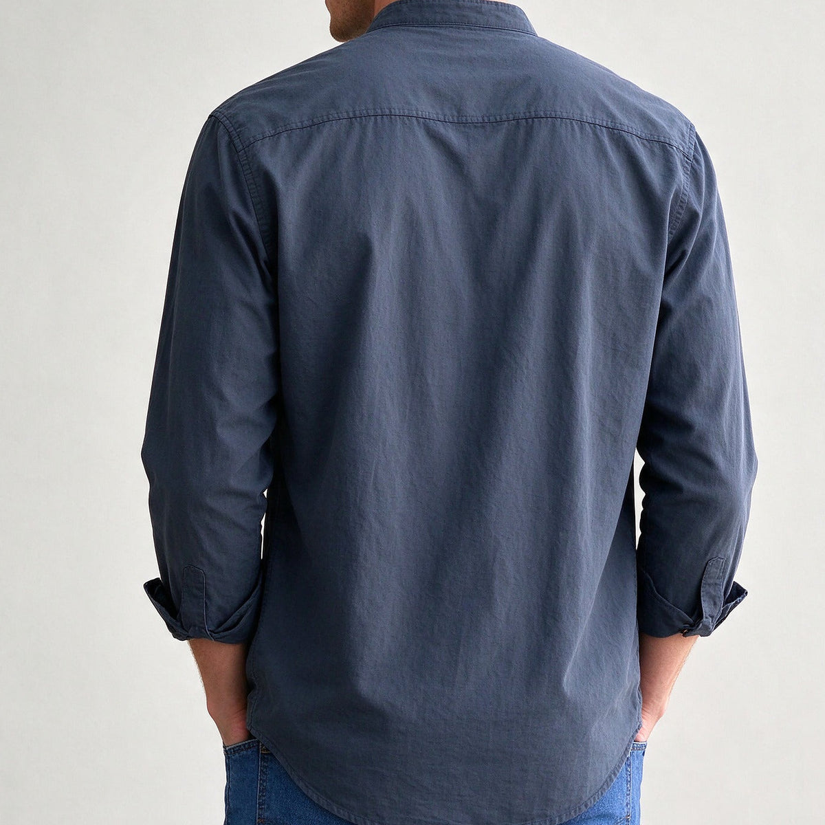 Kanata band collar shirt in Charcoal - back view