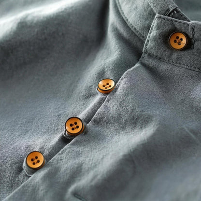 Kanata band collar shirt in Charcoal - band collar close-up