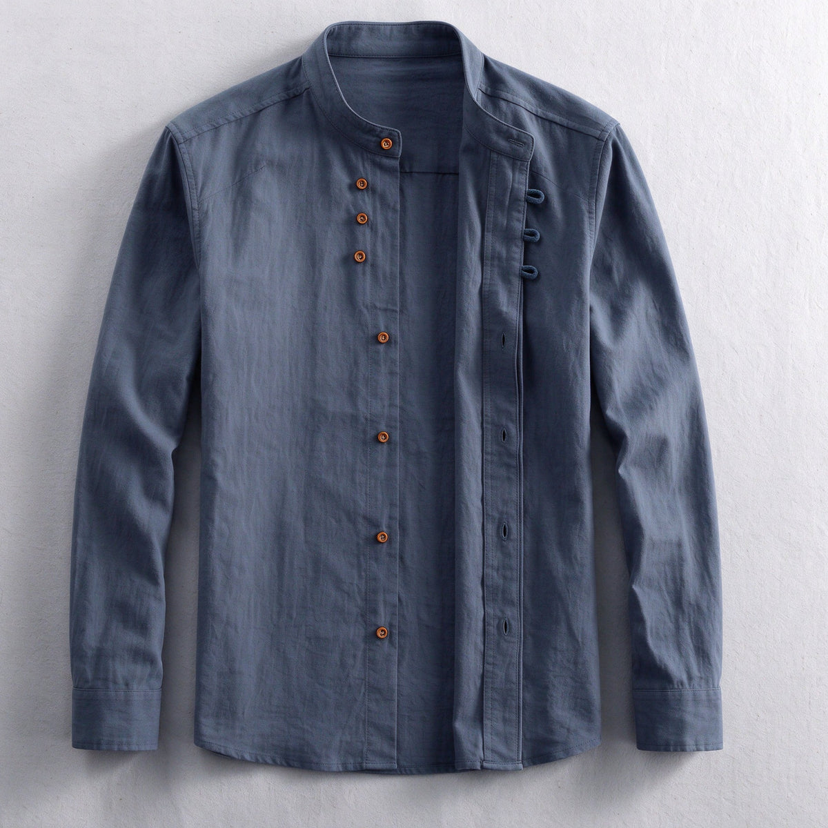 Kanata band collar shirt in Charcoal - laid flat