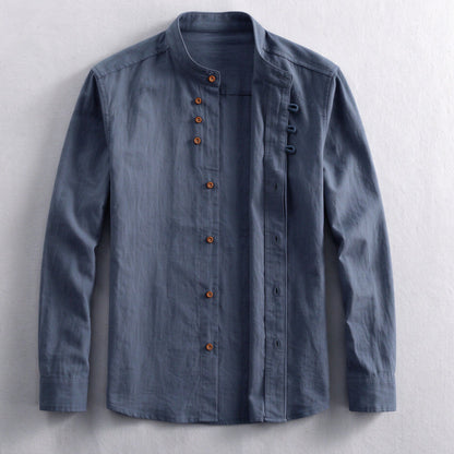 Kanata band collar shirt in Charcoal - laid flat