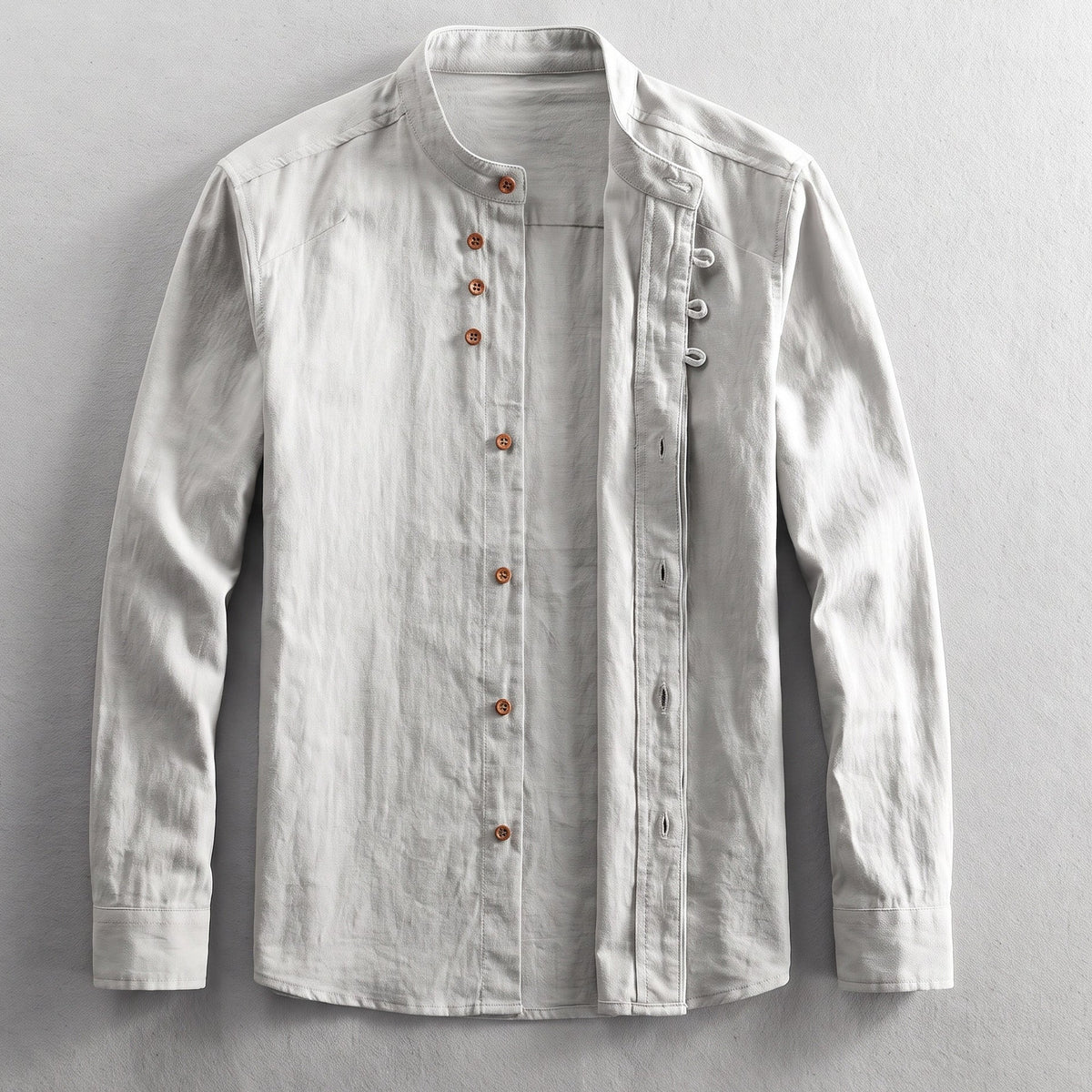 Kanata band collar shirt in Gray - laid flat