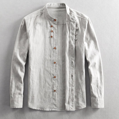 Kanata band collar shirt in Gray - laid flat