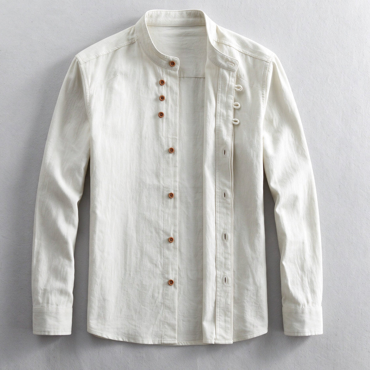 Kanata band collar shirt in White - laid flat