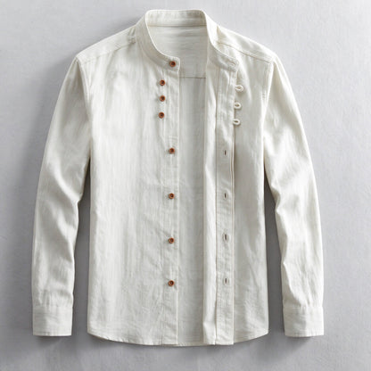 Kanata band collar shirt in White - laid flat