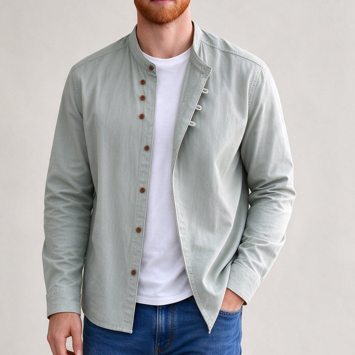 Kanata band collar shirt in Gray - front view